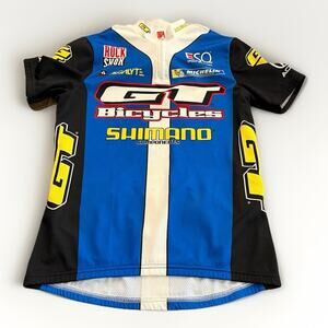 De Marchi Mens Blue White 1/4 Zip GT Bicycles Shimano Short Sleeve Jersey Size L